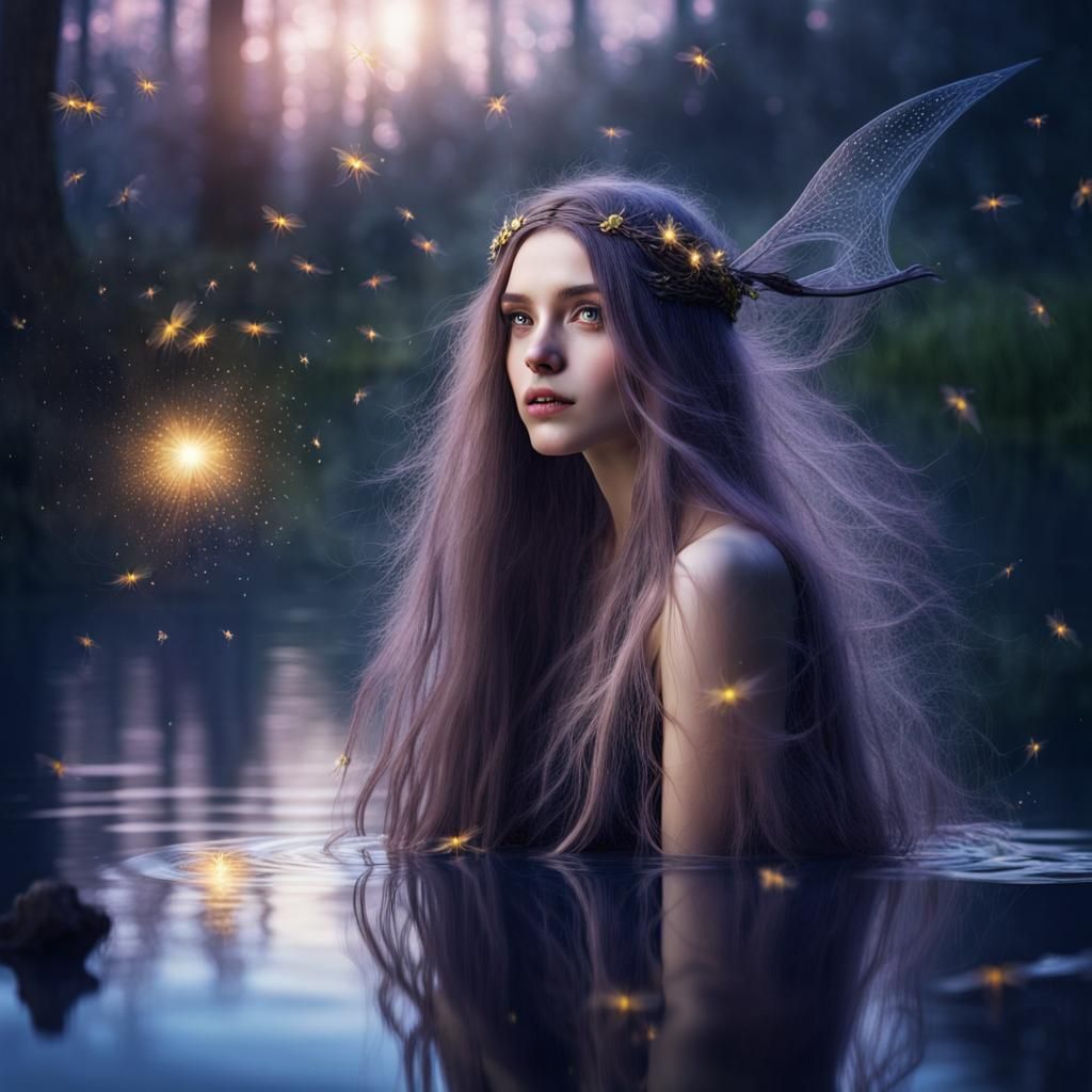 Enchanted Witch at Magical Lake in Surreal Style