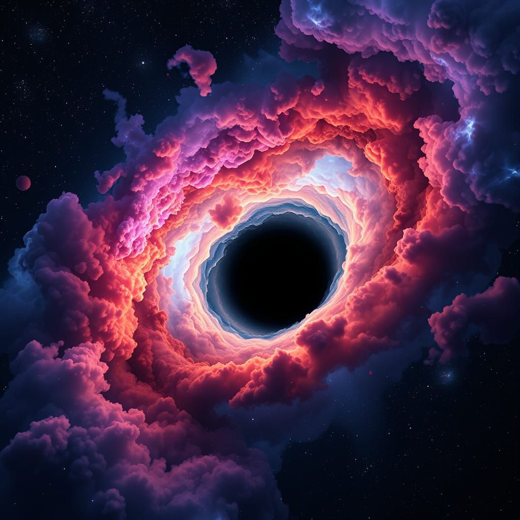 Cosmic Black Hole Surrounded by Vibrant Clouds