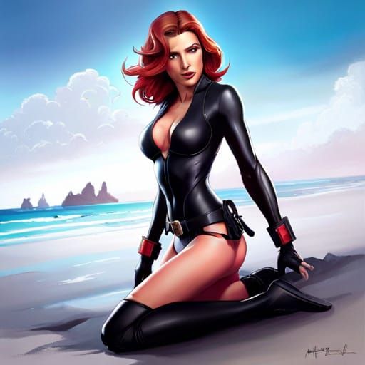 Black Widow on the Beach: Hyperdetailed Portrait