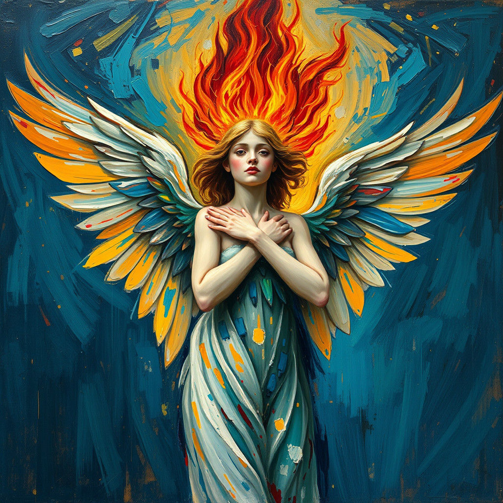 Angel in Fire Crown: Expressionist Oil Painting