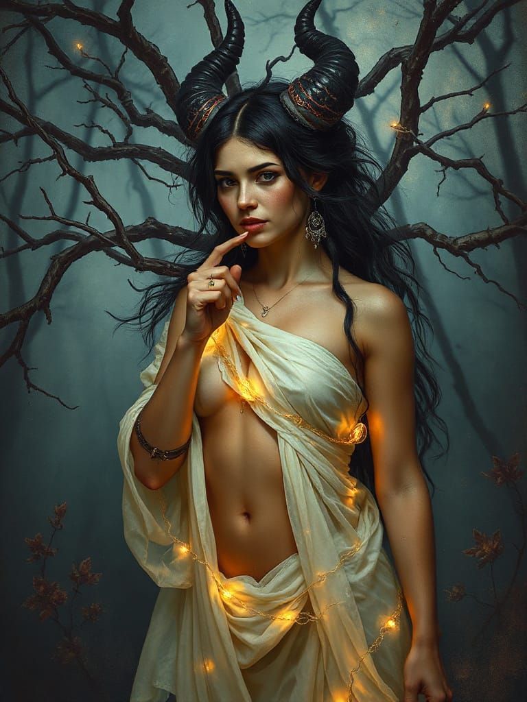 Naga Witch in Winter Orchard with Doré Light