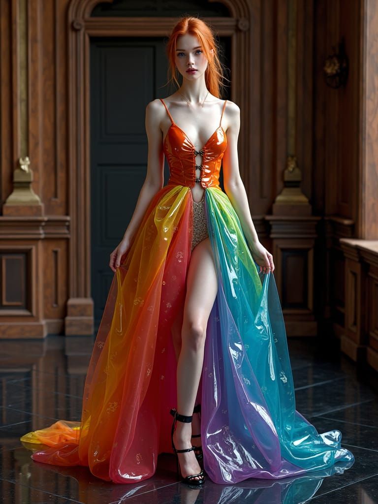 Irish Woman in Rainbow Latex Dress