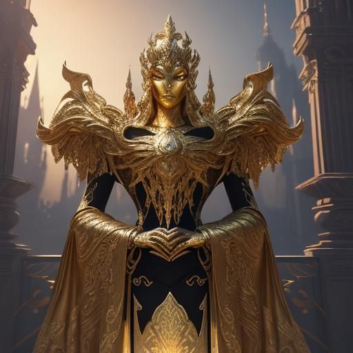 Golden Humanoid Plant in Ornate Art Deco Style