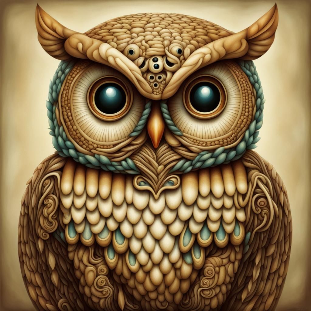 Surreal Owl Portrait in Naoto Hattori Style