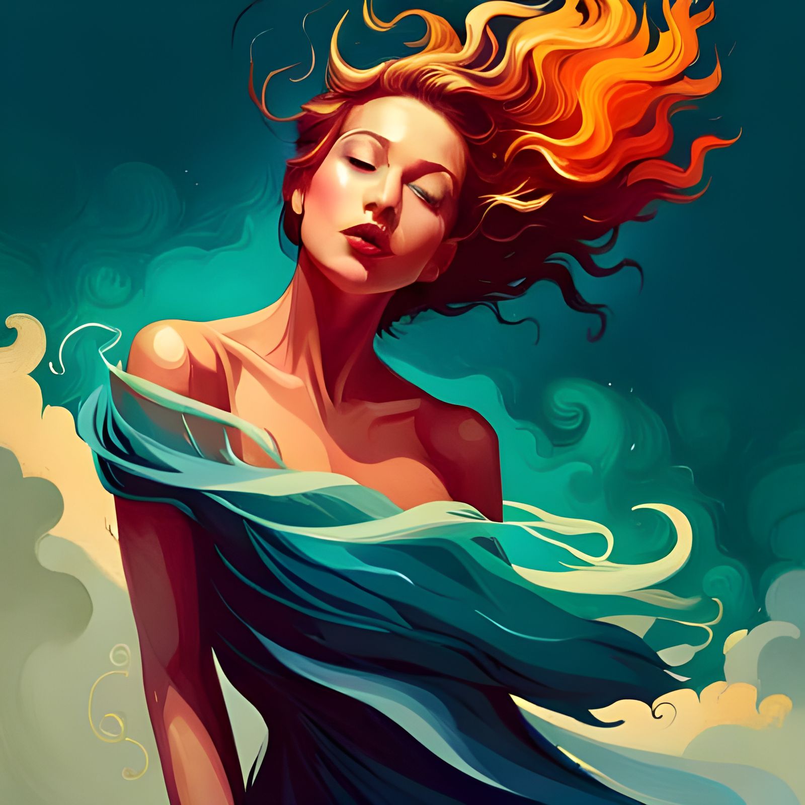 Woman in Serene Mental Wellness: Detailed Digital Art