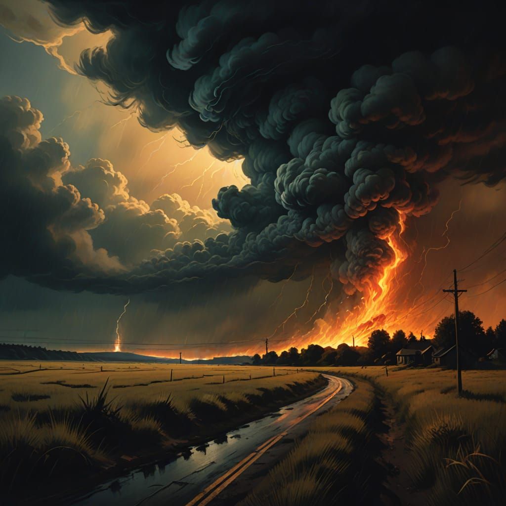 Tormented Figure in Sweltering Summer Landscape