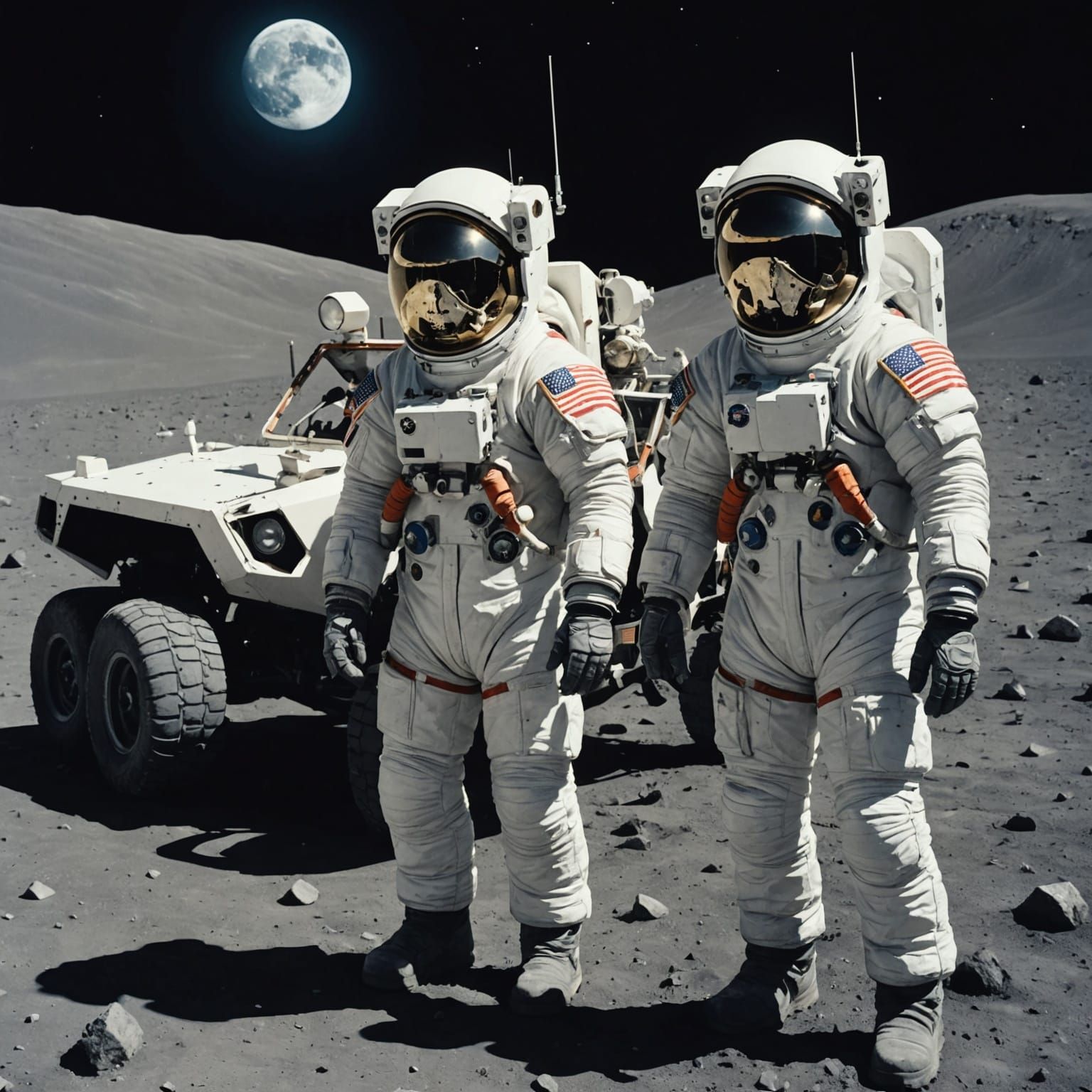 Astronauts on Lunar Rover with Shattered Visor