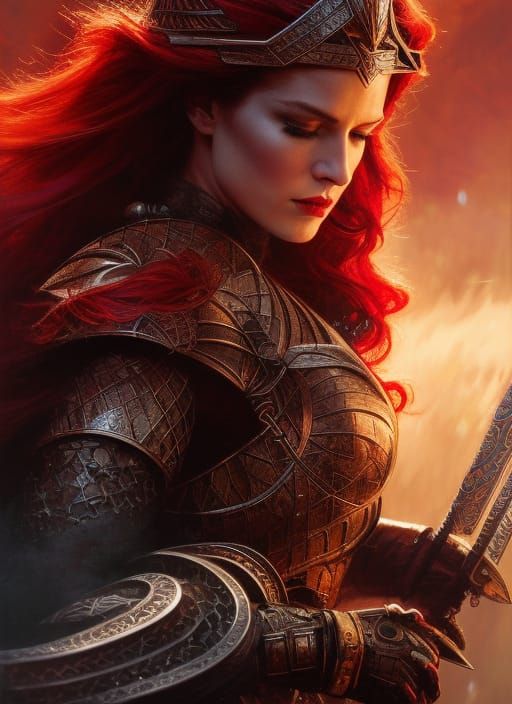 Red Sonja Color Calligraphy Ink Painting