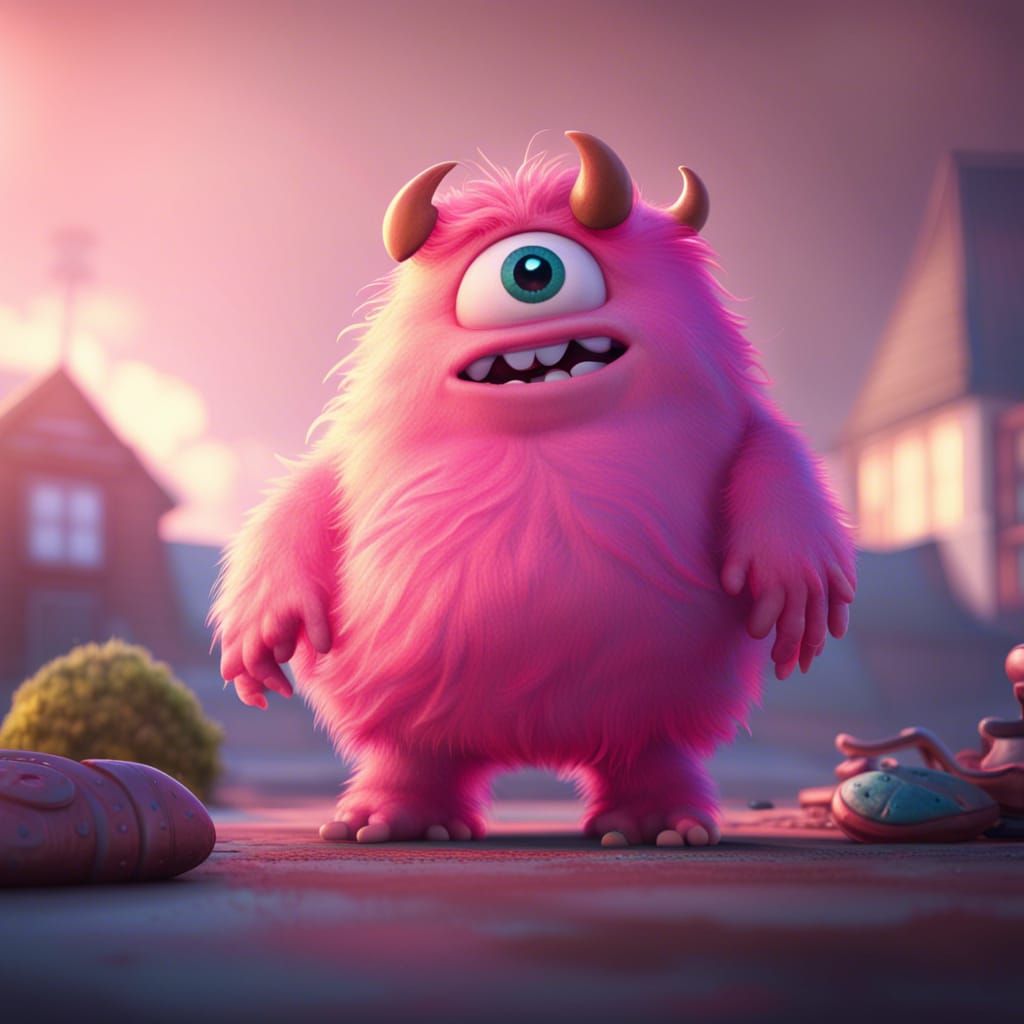 Cute Pink Monster in Pixar Disney Style