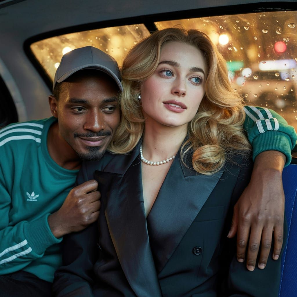 Intimate Taxi Encounter in Paris, Cinematic Portrait