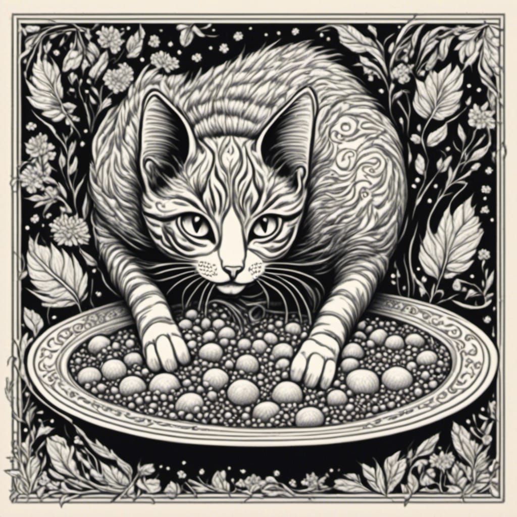 <lora:Coloring Book:1.0> A floating card cat eating cat nip