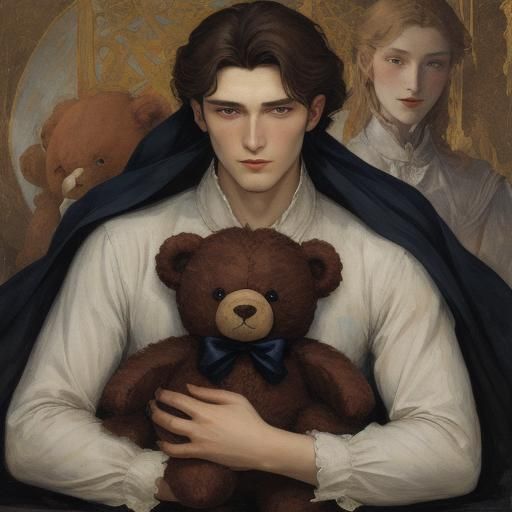 Vampire with Teddy Bear in Classical Portrait Style