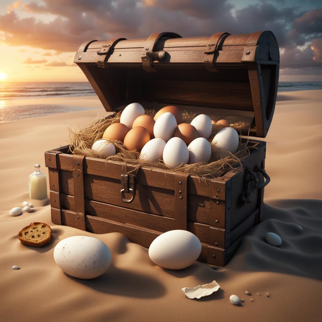 Treasure Chest of Groceries on Sandy Shore