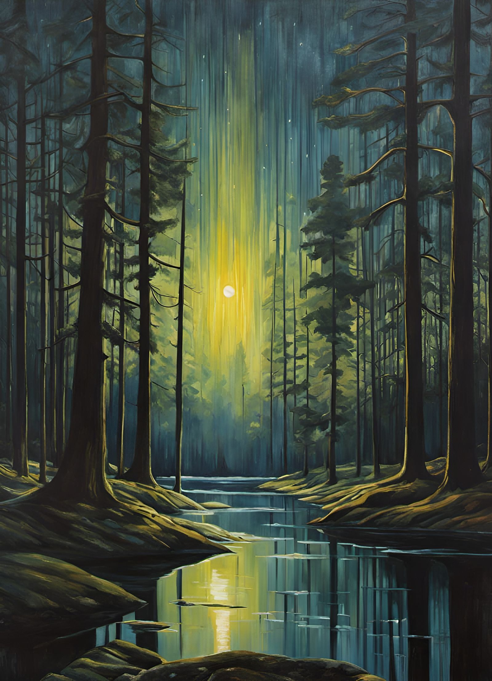 Surreal Forest Hole Reflecting Stars