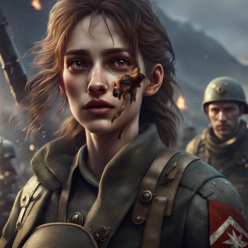 Dog Helping Soldier: Detailed Matte Painting