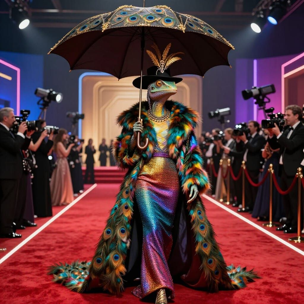 Futuristic Lizard Woman at Sci-Fi Awards Ceremony