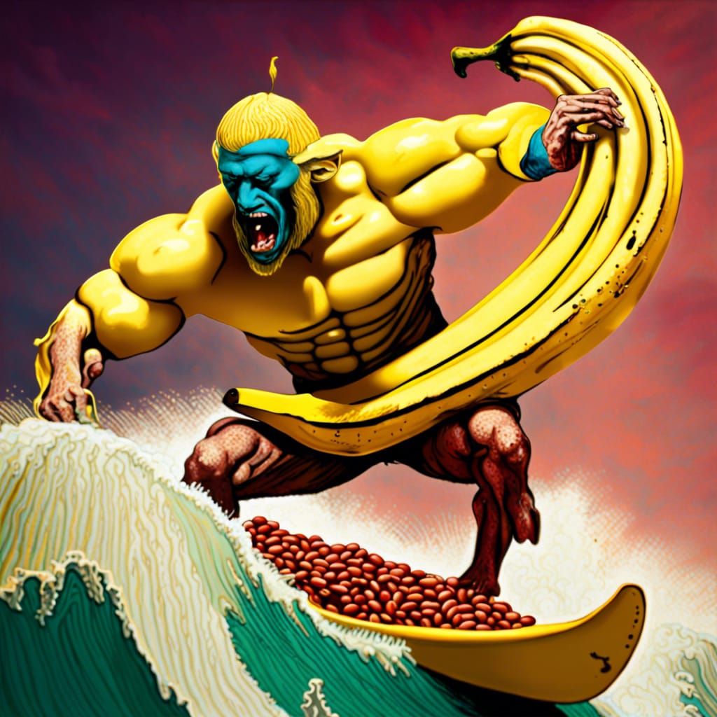 A Banana Bodybuilder Surfing on a Turbulent Sea of Pork and Beans III