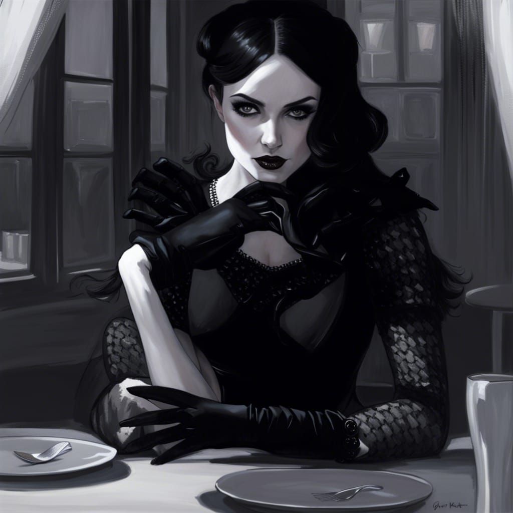 Gothic Girl at Diner in Sinister Style