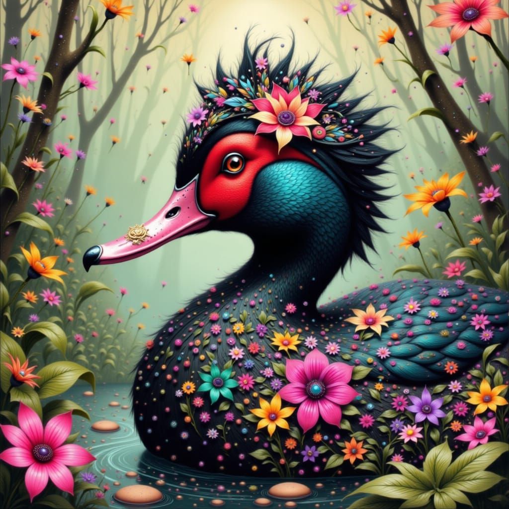 Black-Bottomed Whistling Duck in Graffiti Art Style