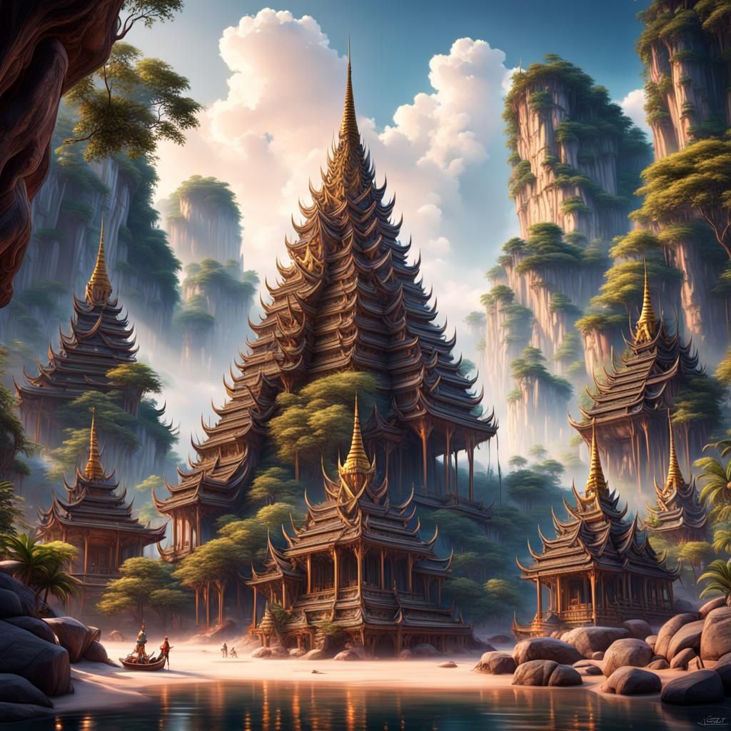 Tranquil Thailand Scene: Detailed Matte Painting