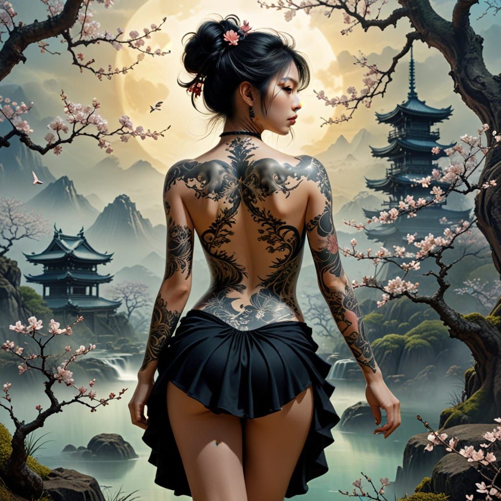 Fantasy Body Art Tattoo in Japanese Spring