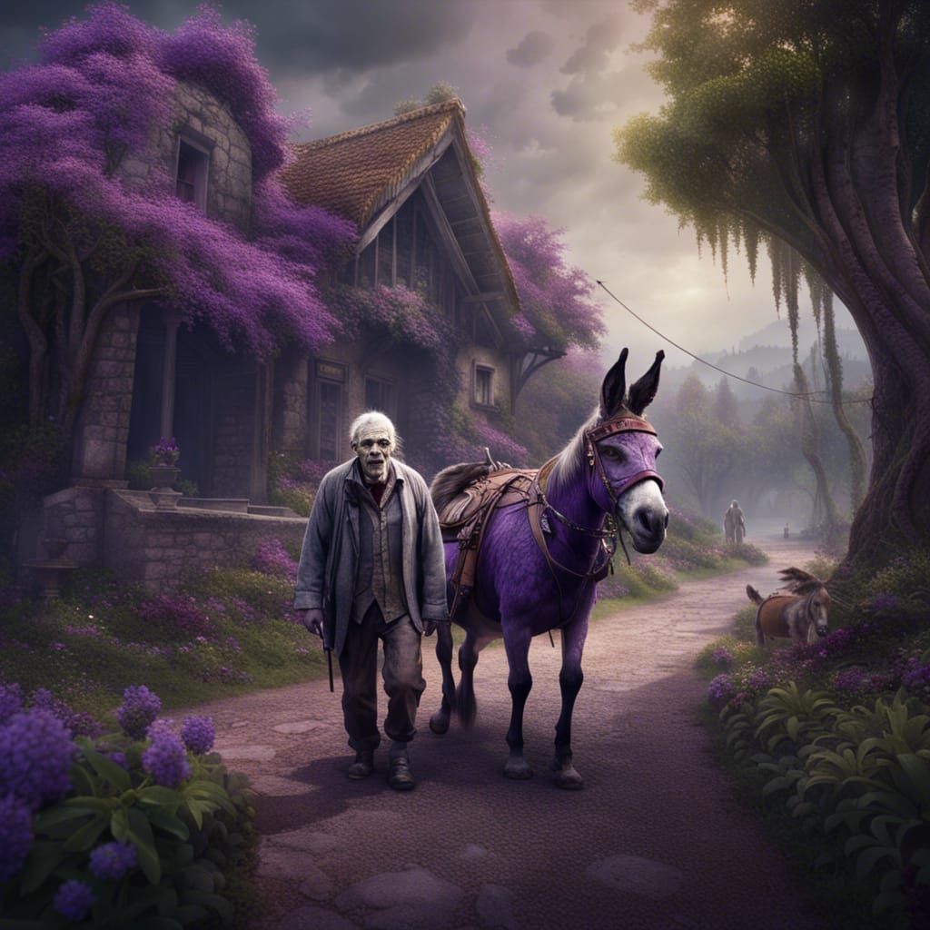 Zombie and Donkey Travel to Village: Digital Matte Painting