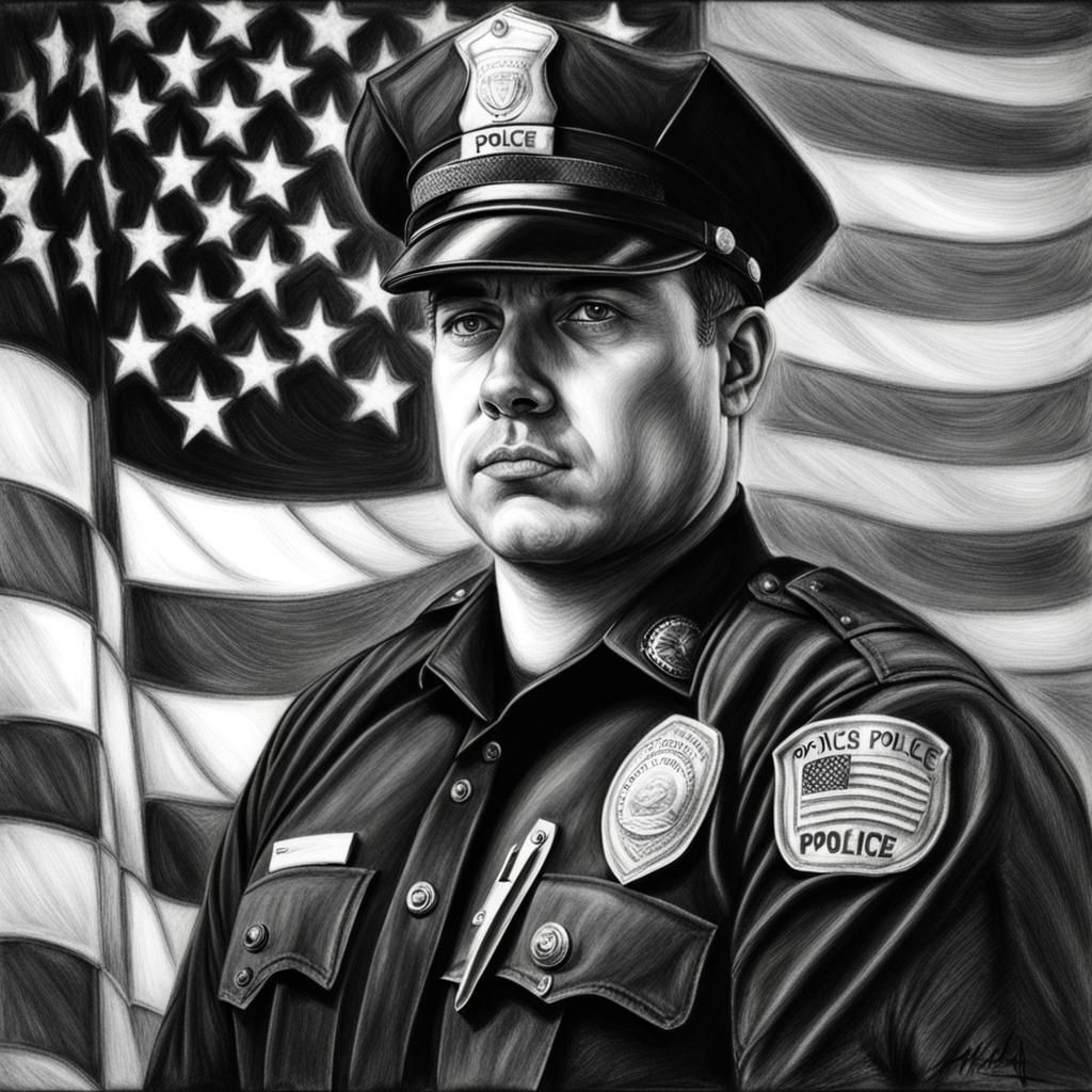 Hyperdetailed Charcoal Drawing of Police Officer