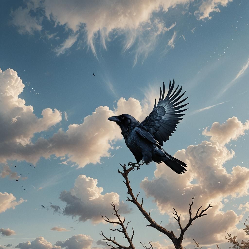 Raven in Pearly Sky: Fantasy Concept Art