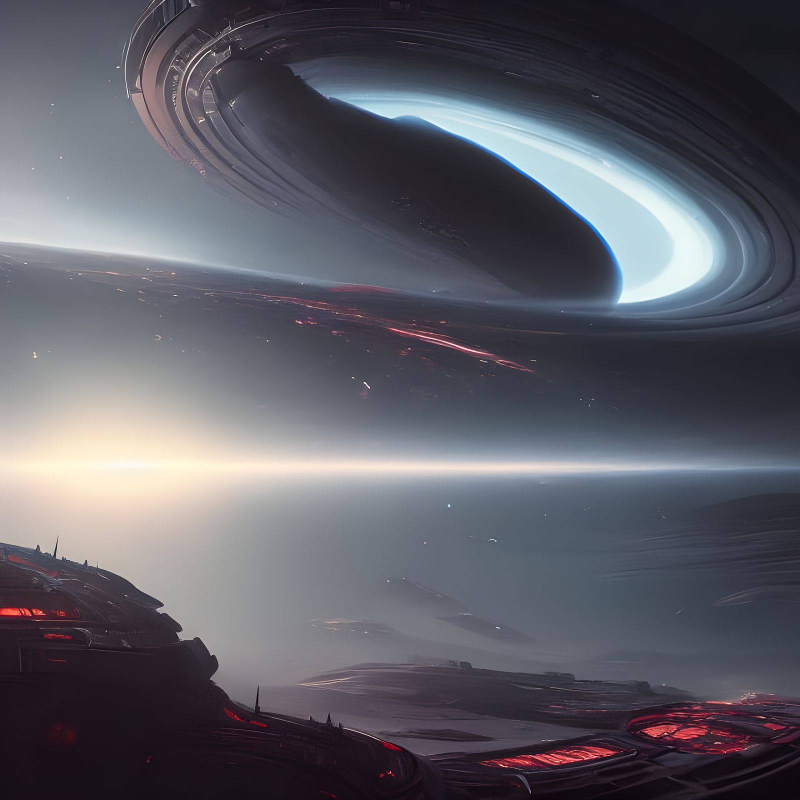 Space Colony Orbiting Black Hole: Digital Matte Painting