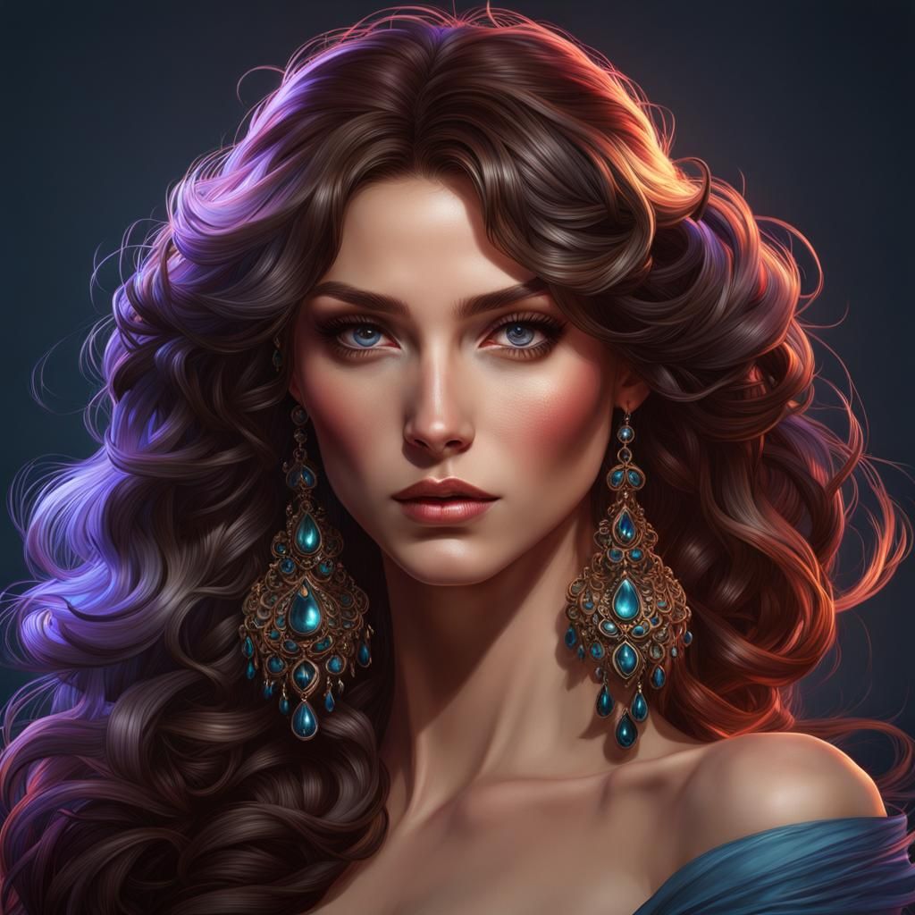 Dark-Eyed Woman Waiting, Art Nouveau Portrait