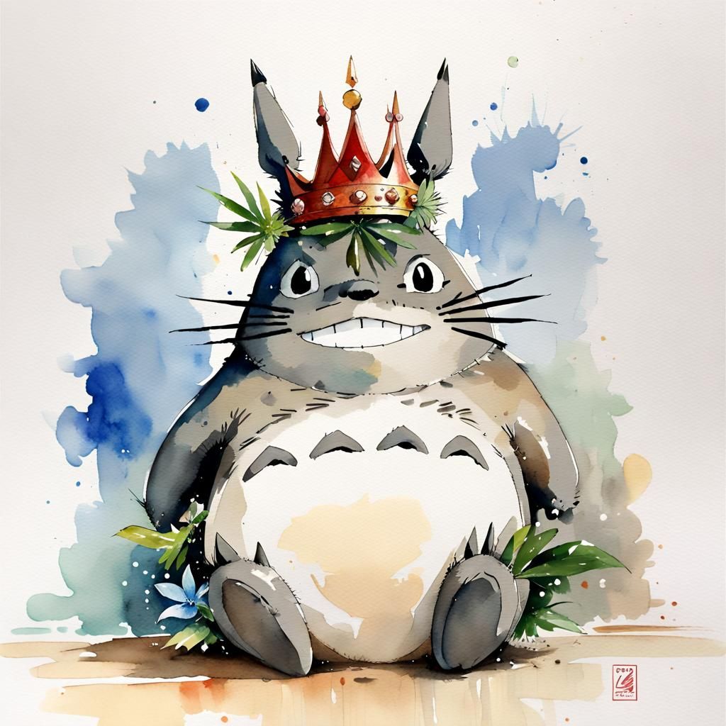 Smiling Totoro in Hawaii: Watercolor Manga Portrait