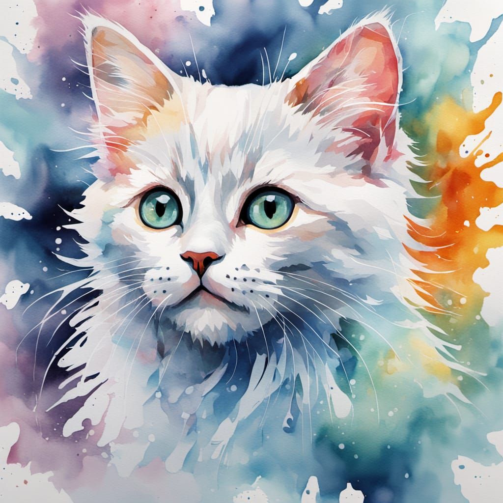 Whimsical Watercolor Kitten in Delicate Brushstrokes