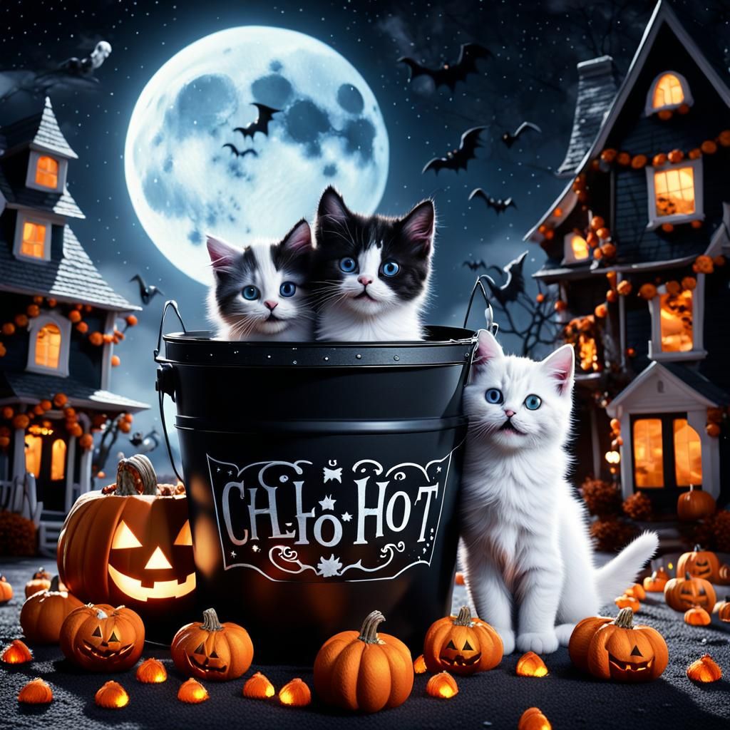 Halloween Kittens Digital Painting in Cinematic Style