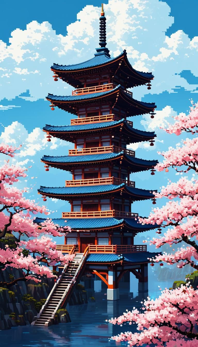Sakura Pagoda Arcade: Contemporary Pixel Art