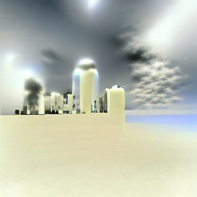 Nighttime Cityscape with Illuminated Skyscrapers