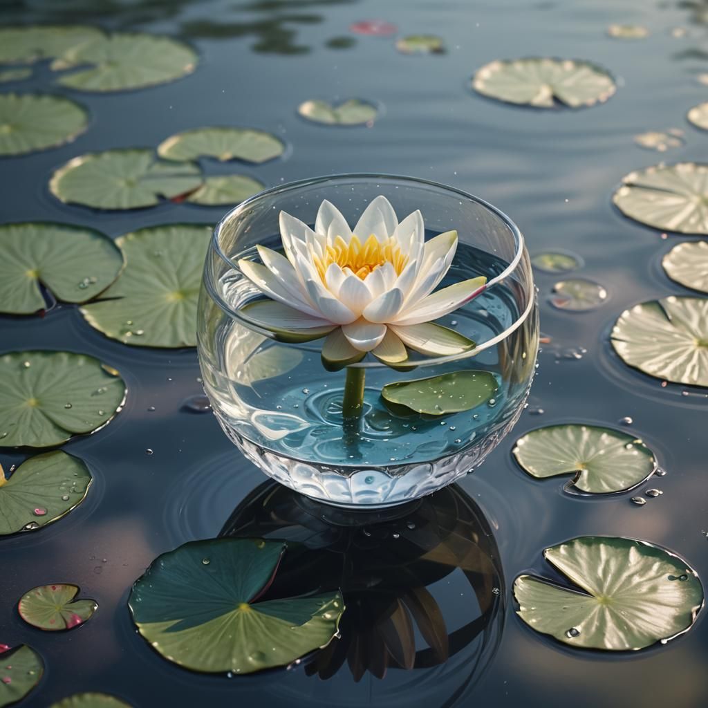 Macro Water Lily in Glass Cup