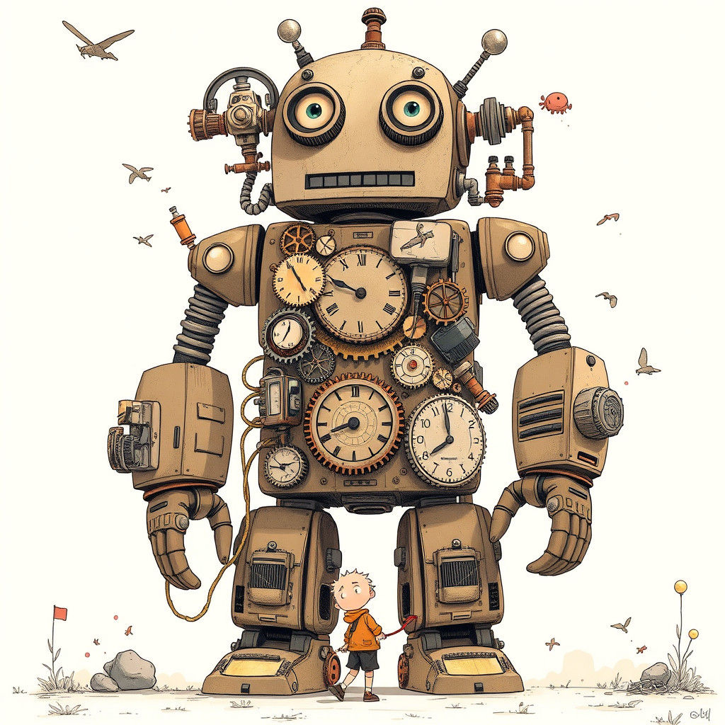 Friendly Clockwork Robot in Manga Style