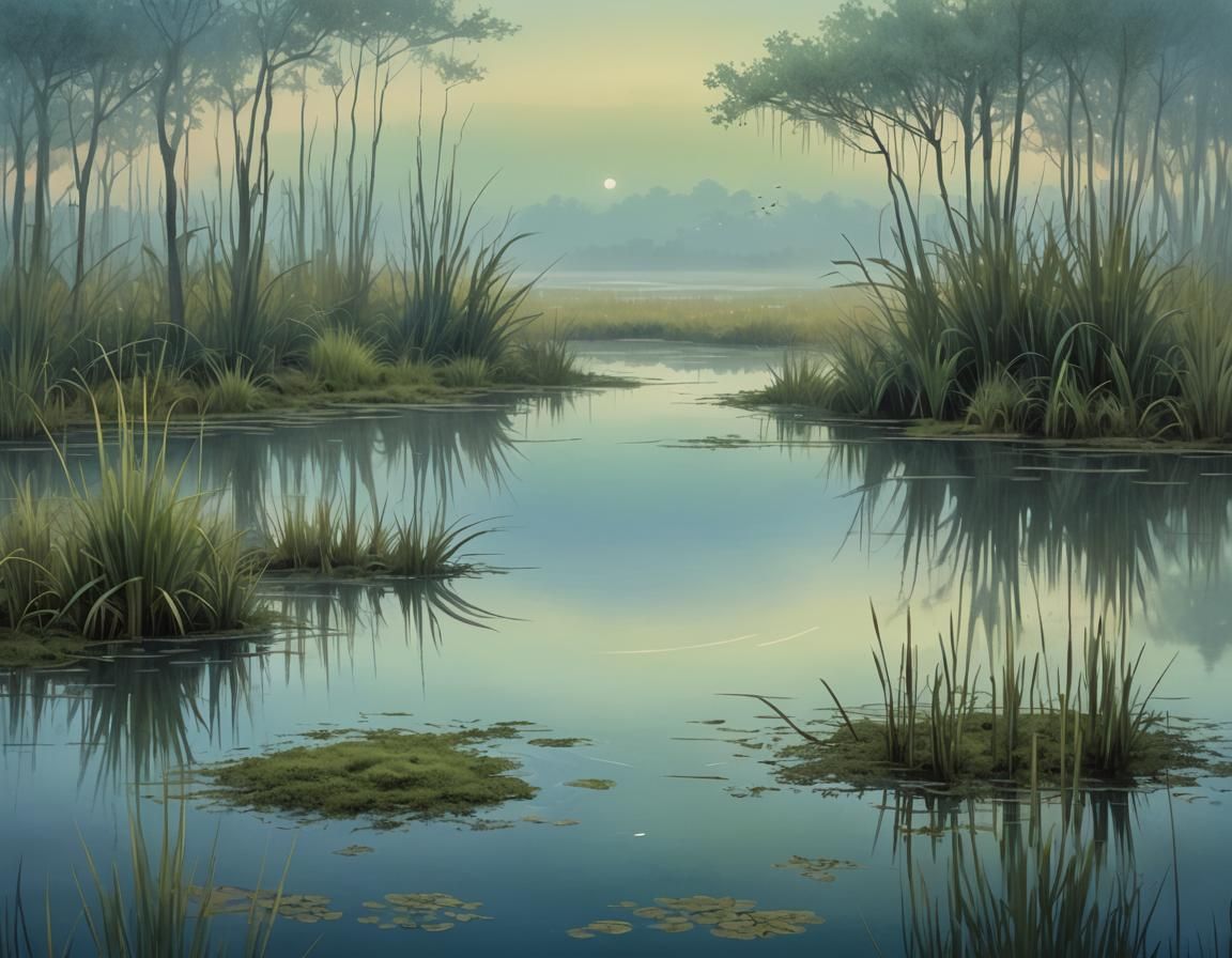 Twilight Swamp: Whimsical Digital Art in Pastel Colors