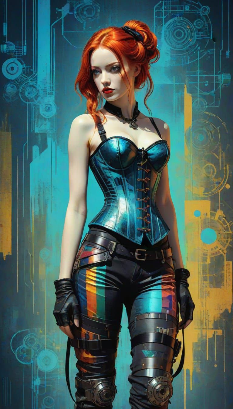 Redhead Pin-Up in Dürer Glitch Fusion