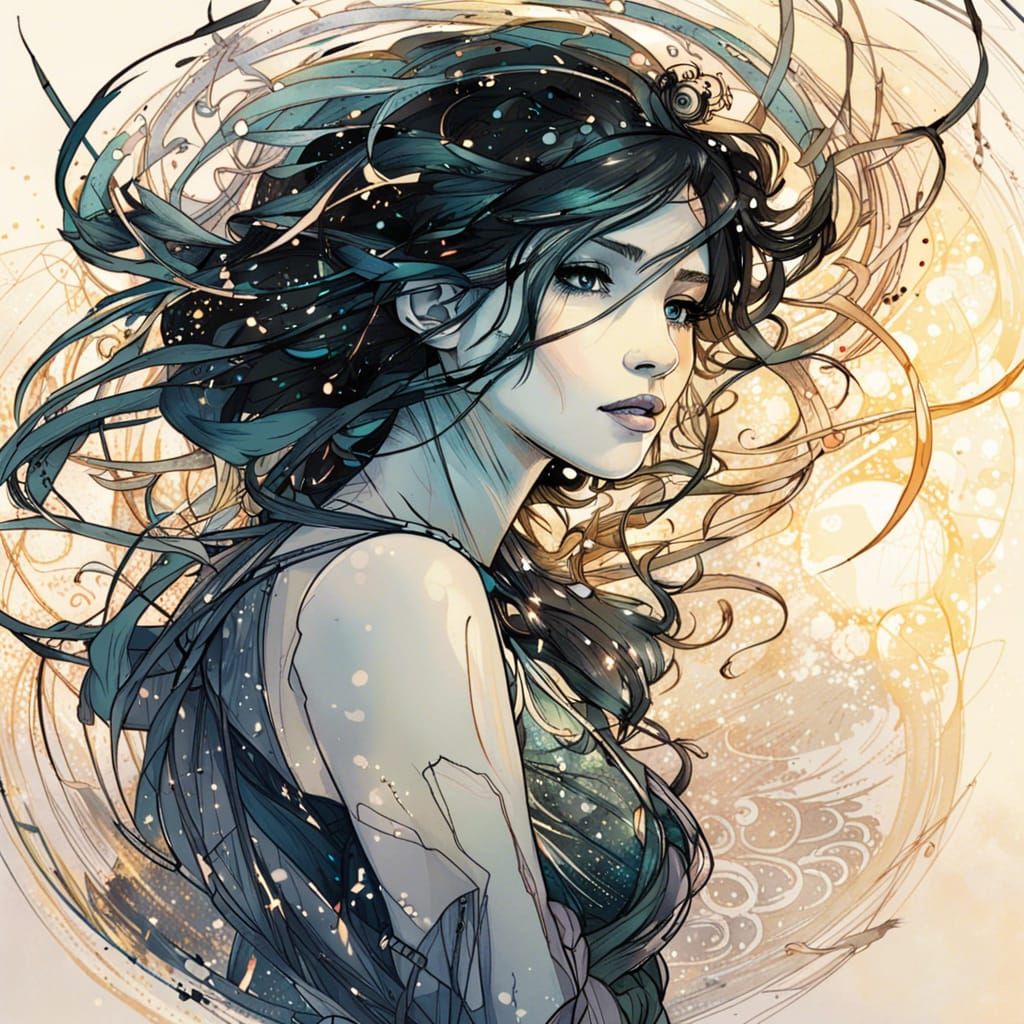 Lightning Girl in Art Nouveau Scribble Style