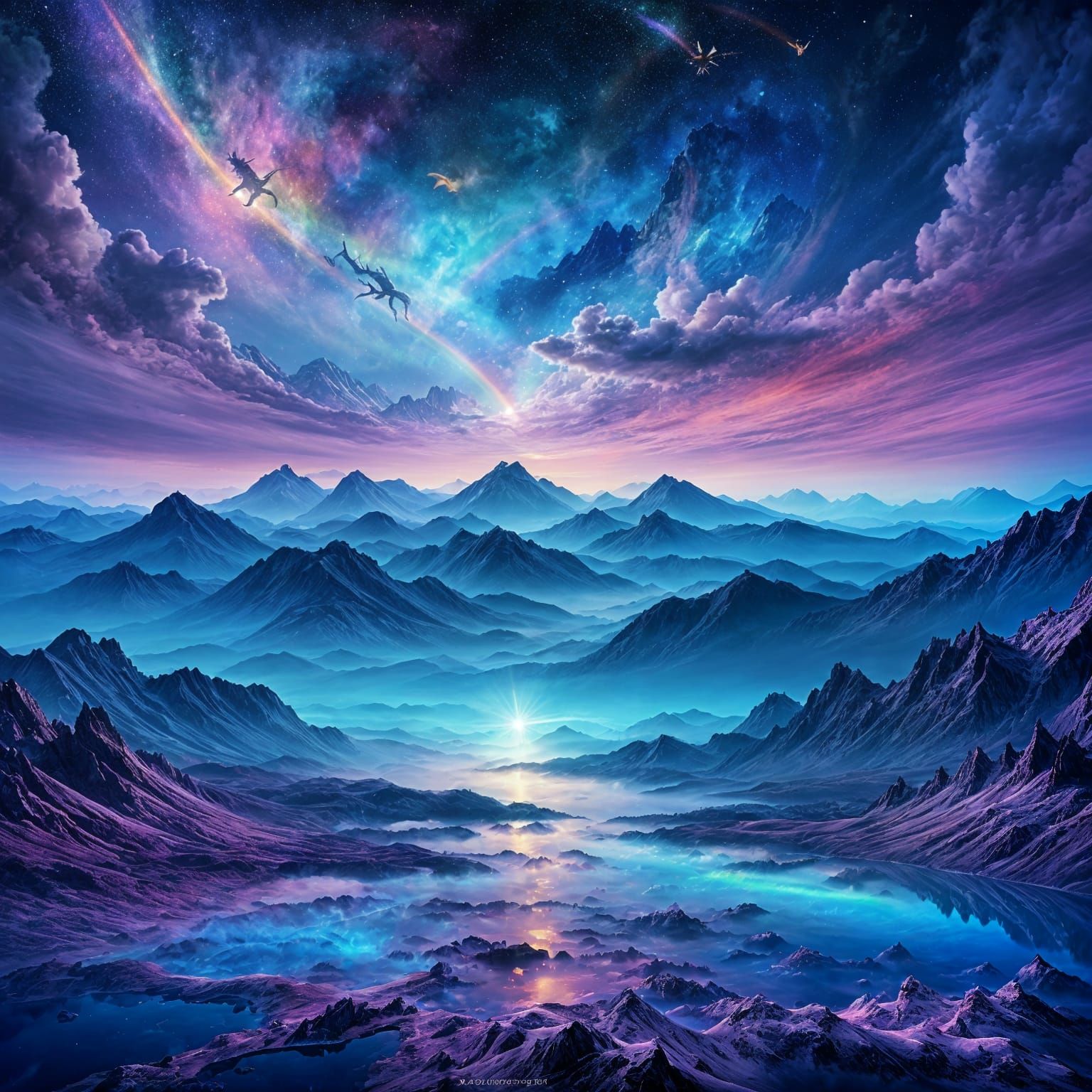 Cosmic Mixed Media Mountains in Space