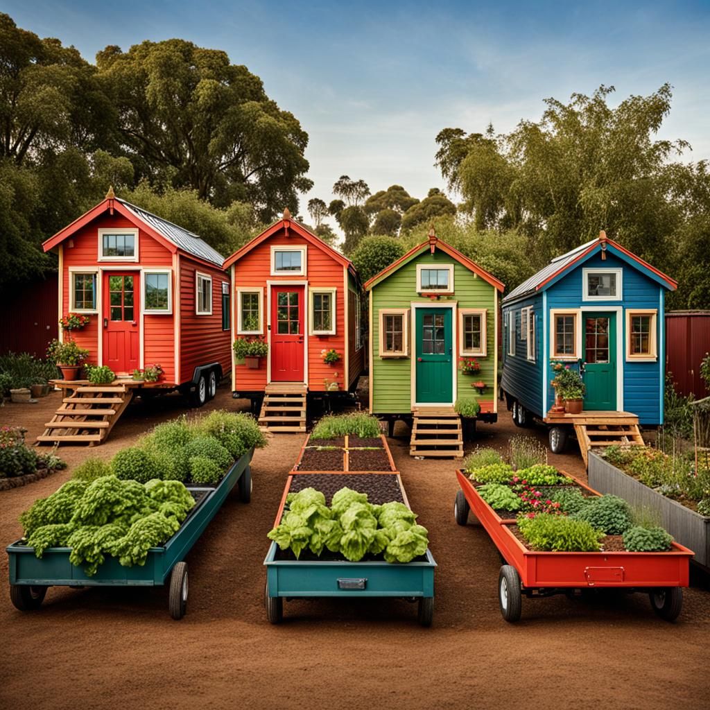 Colorful Tiny Home Community with Gardens