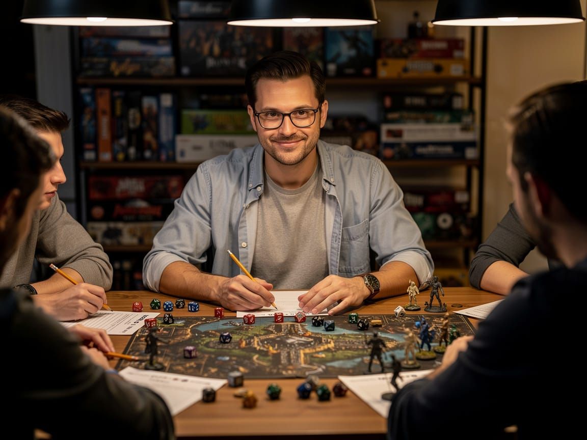 Man Playing Tabletop RPG in Realistic Style