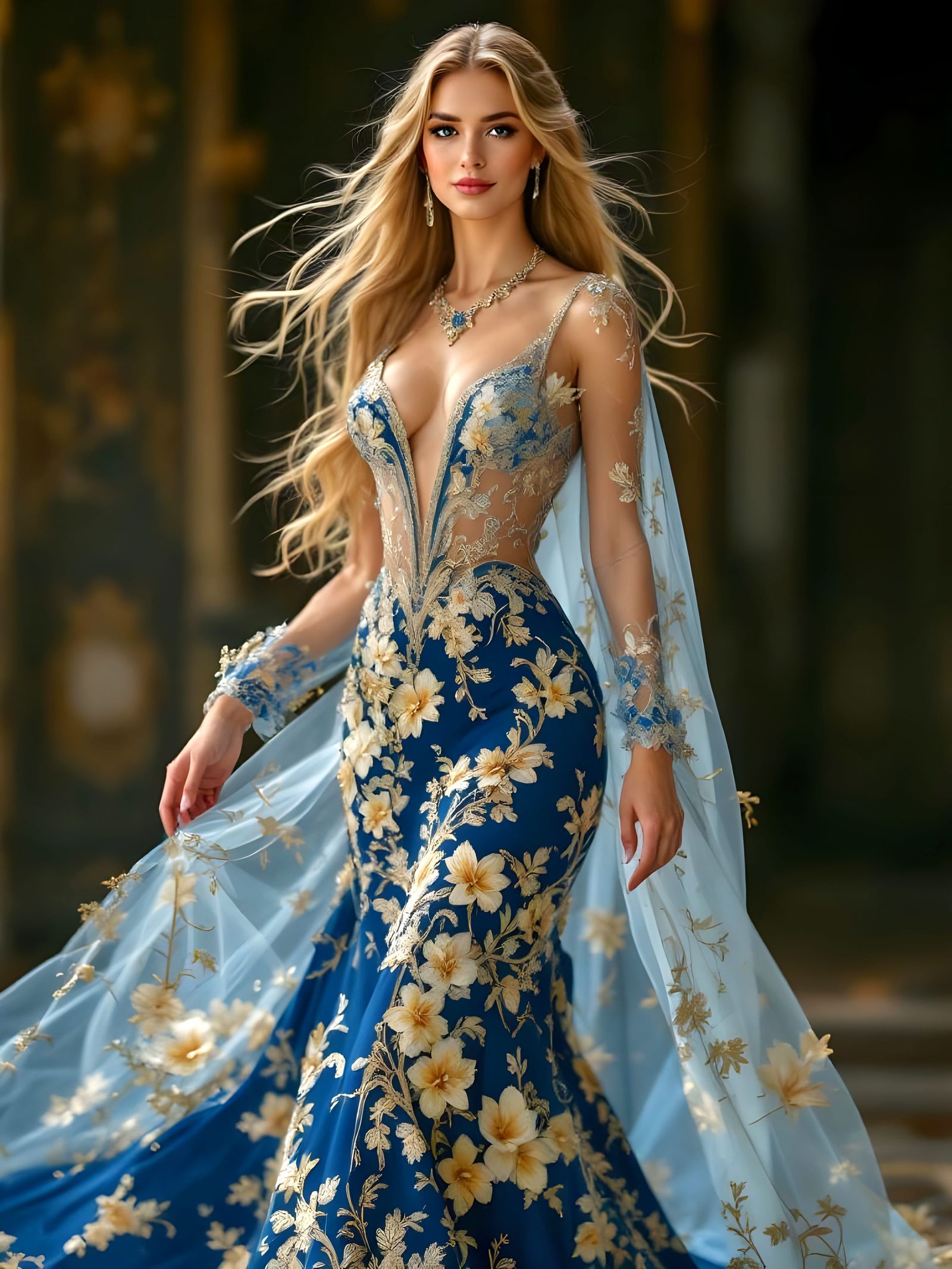 Blonde Woman in Opulent Gown, Klimt and Schiele Style