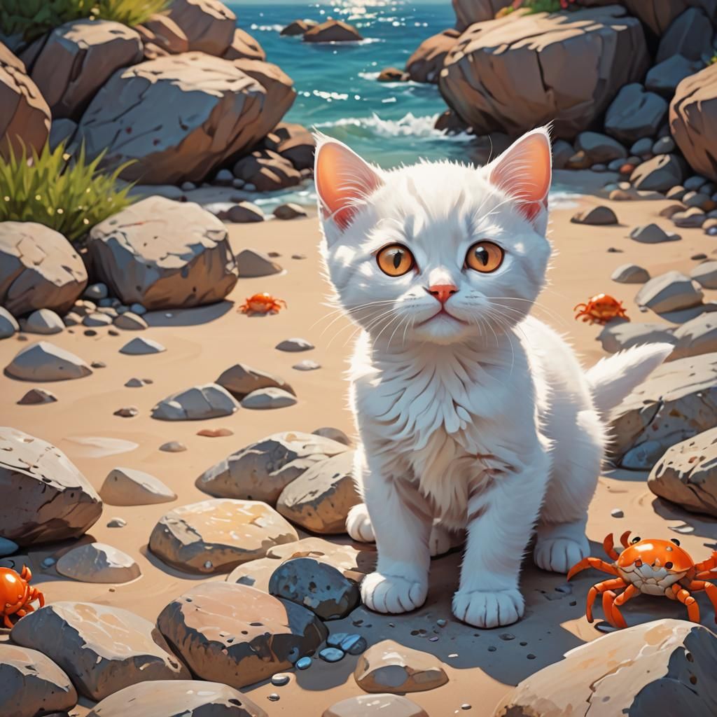 Kitten and Crab: A Cartoon-Style Encounter
