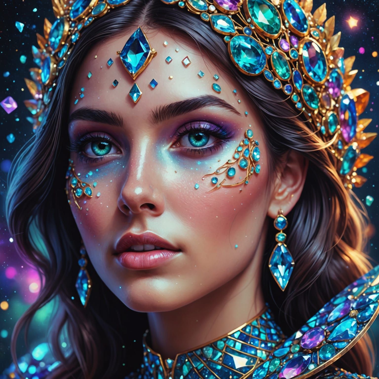 Woman Crying Precious Stones: Holographic Astral Illustratio...