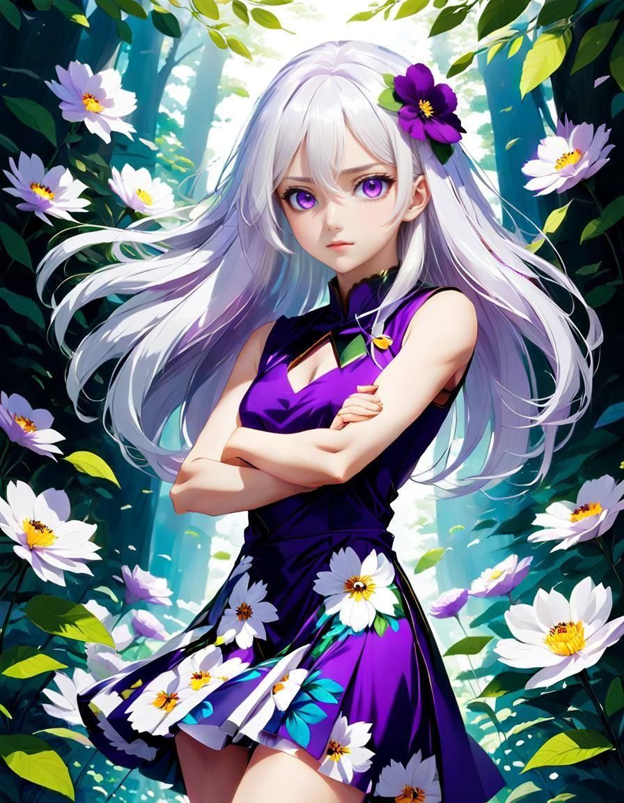 Defiant Heterochromatic Girl in Anime Style