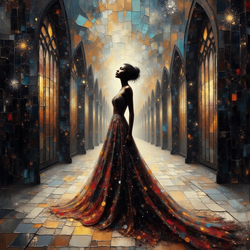 Celestial Muse in Gothic Cathedral Gown on Cosmic Runway