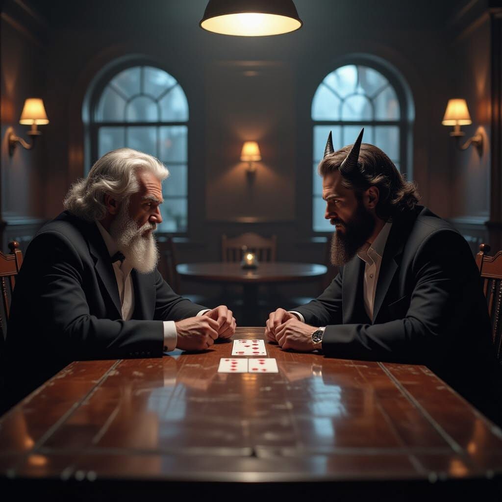 God and Devil Play Bloody Hearts in Cinematic Chamber