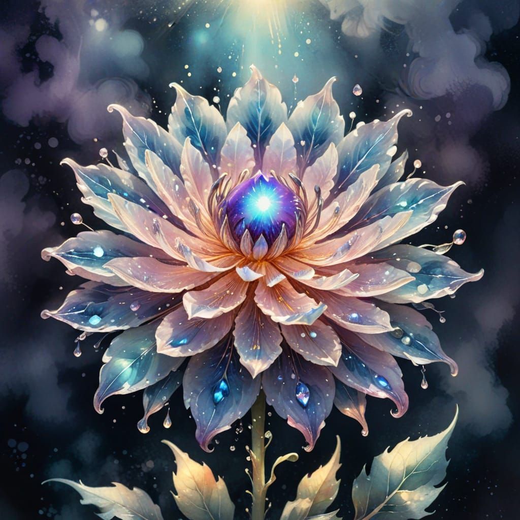 Glowing, Crystal-Shimmering Flower in Vintage Storybook Styl...